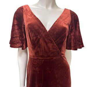 Ever-Pretty Red Brick Velvet Maxi Dress – Double V Neck Formal / Bridesmaid Gown